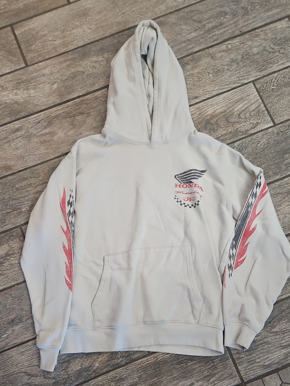 Honda Racing Light Gray Pullover Hoodie with Red Graphic Sleeves Size Small